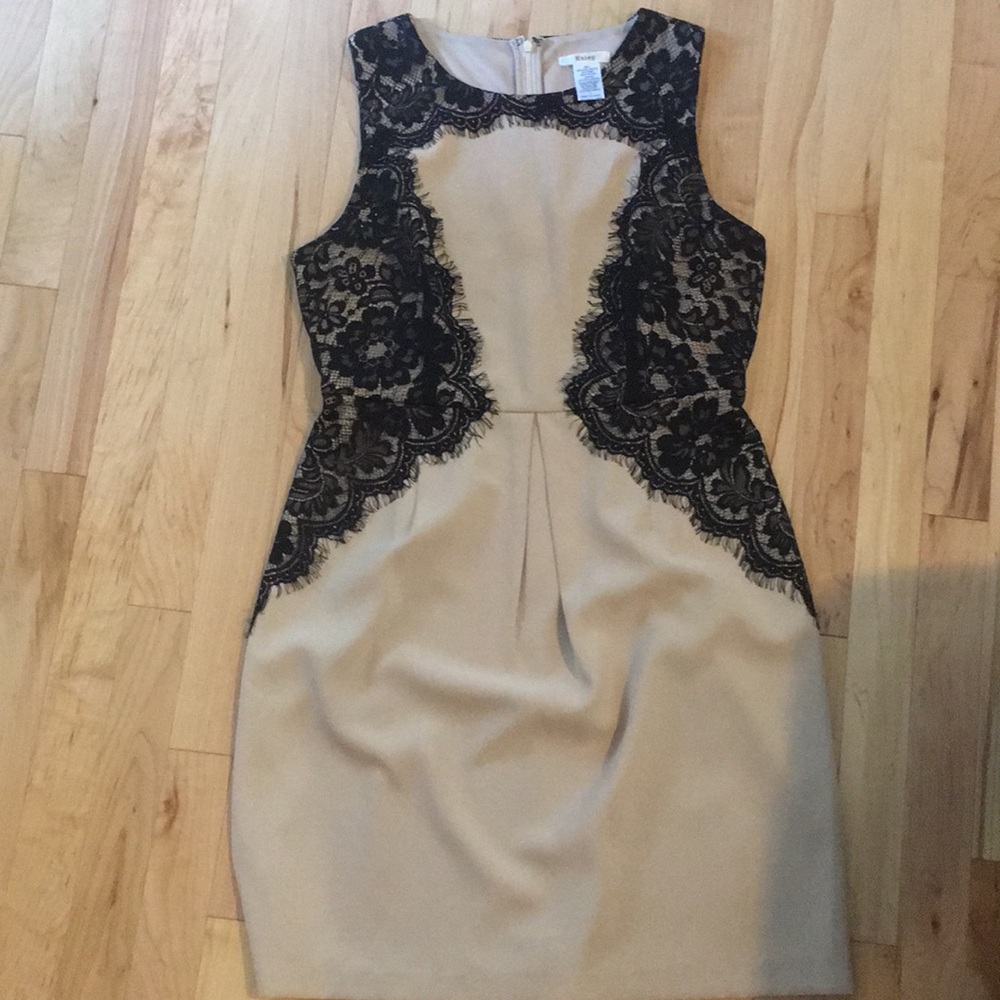 Tan dress with black lace accent